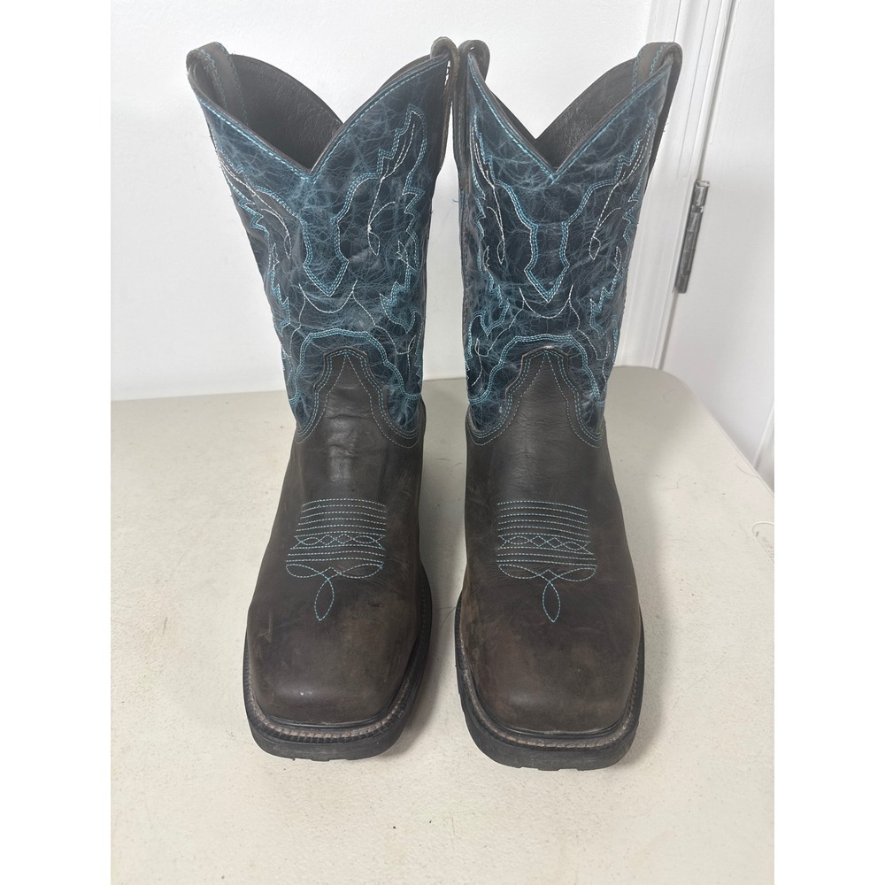 J.B DILLON MEXICO Groundbreaker Brown Blue Leather Square Toe Western boot 10.5D